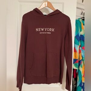 New York or Nowhere Brown Knit Hoodie Sz M